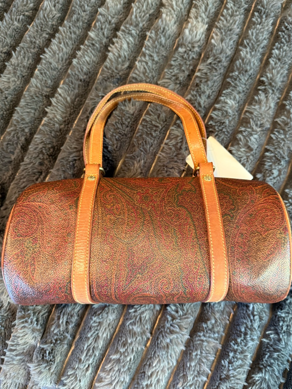 Etro Brown Paisley Leather Accent Barrel Tote - Women
